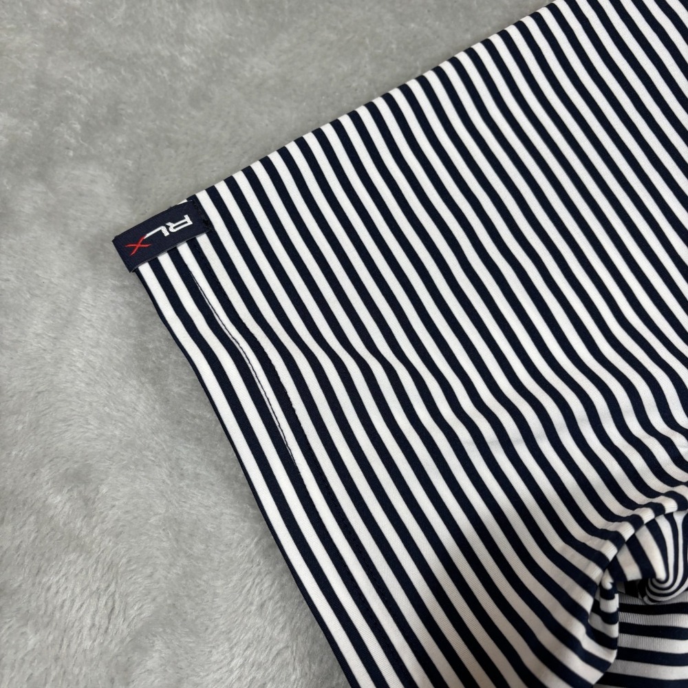 Ralph Lauren RLX Polo Shirt Mens Large Black White Striped Wicking Performance - Picture 3 of 12